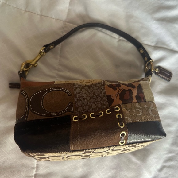 Coach Handbags - Coach Brown Patchwork Signature Leather & Canvas Shoulder Bag